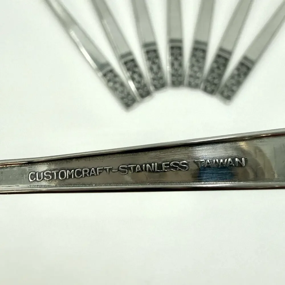 Customcraft Set~8 Stainless Tablespoons CUS3 Taiwan Flatware Silver/Black Accent